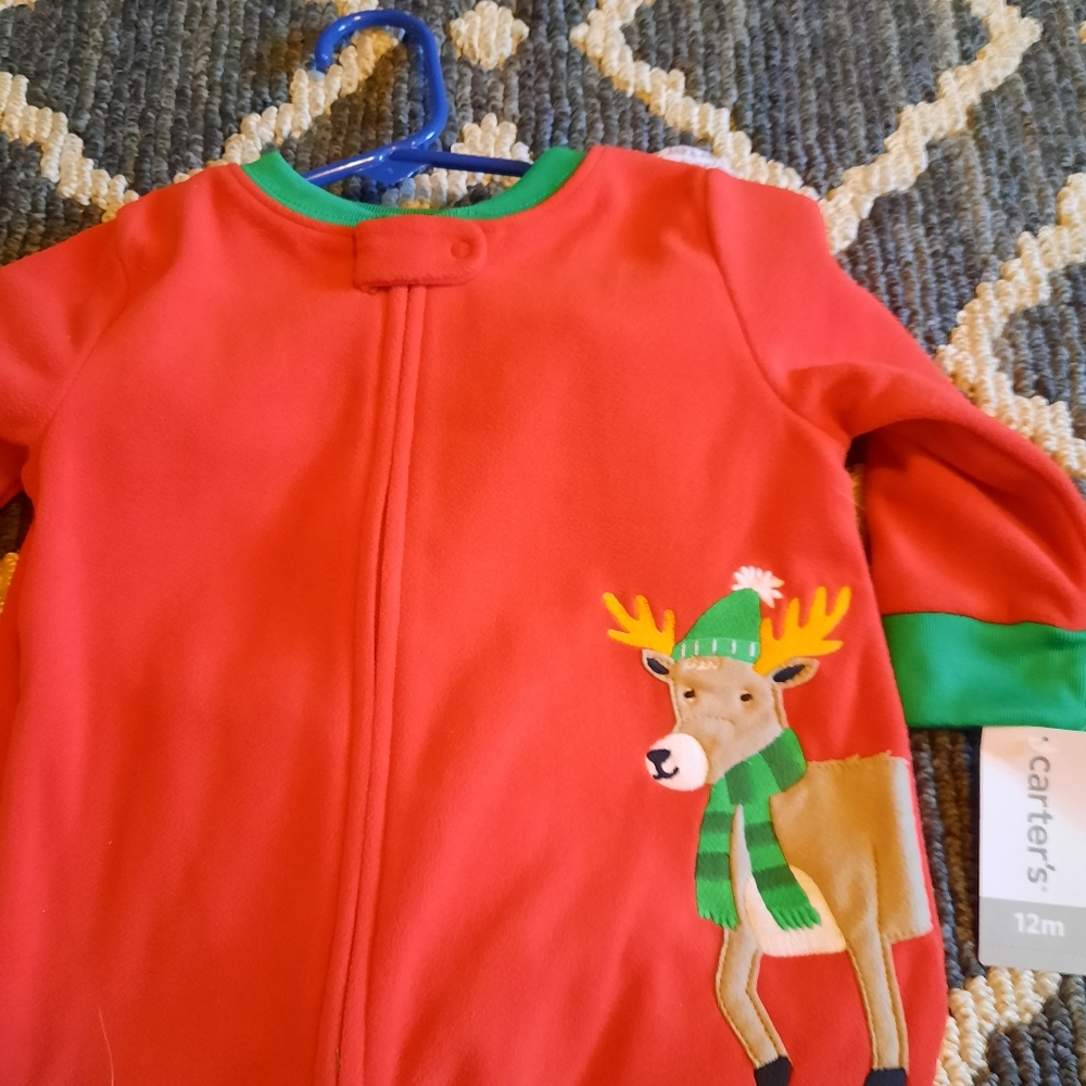 12 month reindeer carter's fleece footie pajamas